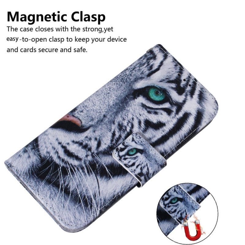 δερματινη θηκη Samsung Galaxy M13 με κορδονι Strappy White Tiger